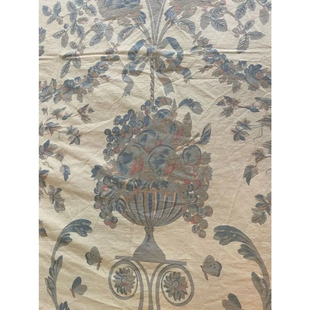 Williamsburg Crown vintage Colonial Flat sheet green blue urns floral ribbons
